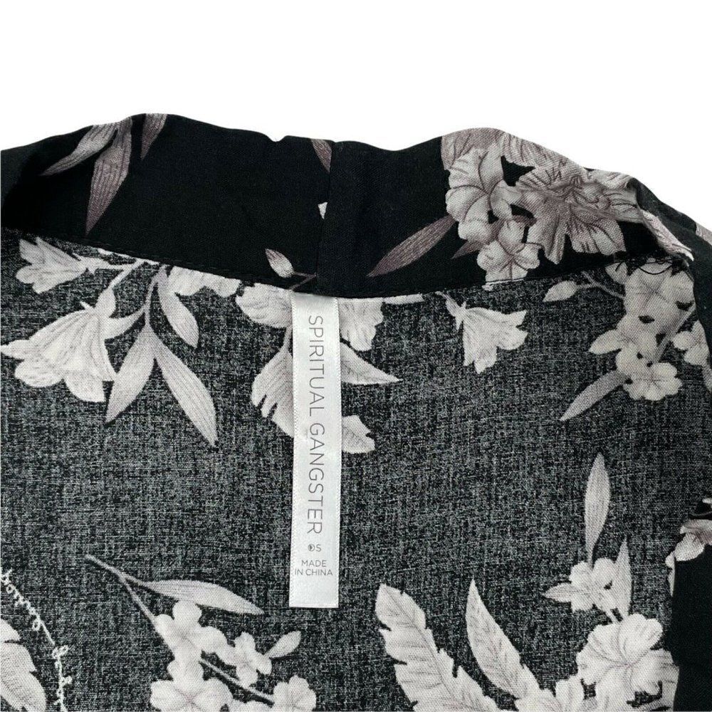 Spiritual Gangster Black Floral Kimono Tie Duster/Robe - Picture 5 of 10